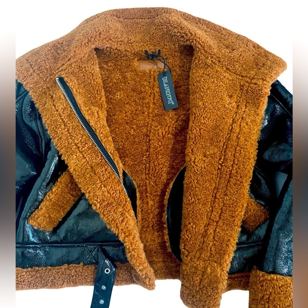 Anthropologie New Blank NYC Moto Jacket Size Small Faux Leather Faux Fur - Picture 6 of 11